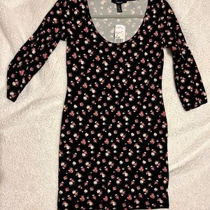 3/4 sleeve Floral Bodycon dress mini